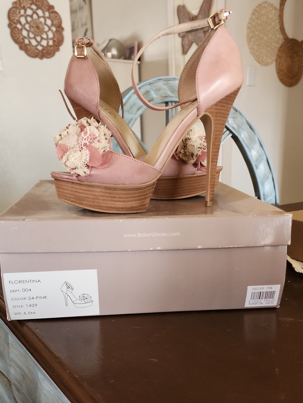 Bakers Pink Floral Platform Ankle-Strap Heels